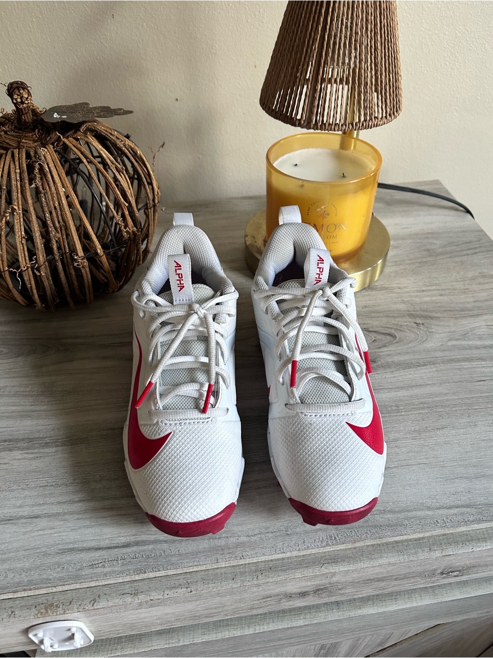 Nike White and Red Football Cleats